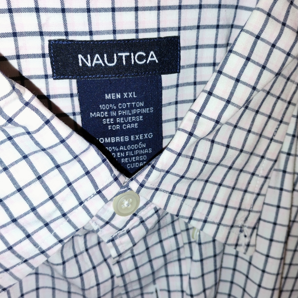 Nautica Men's Plaid Shirt - Navy and White